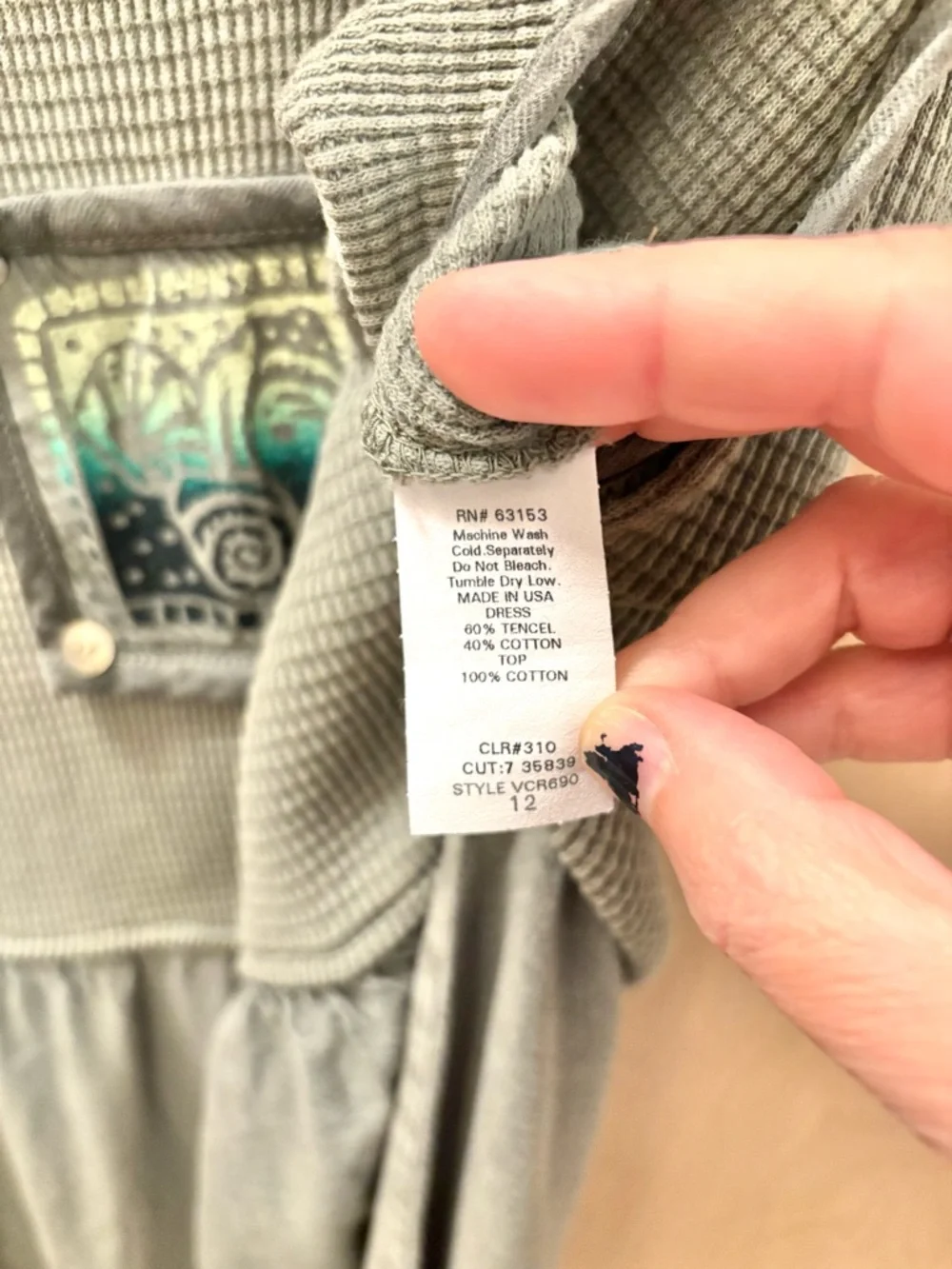 Vintage CDC Petites Green Maxi Dress Size 12 Cotton Abalone Buttons Spring - Picture 8 of 10